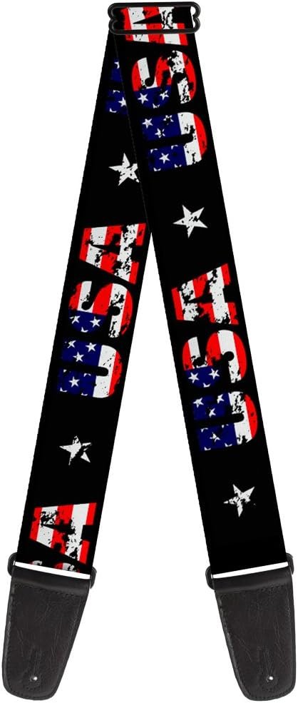 Buckle-Down Correa de guitarra USA Star Black US Flags 2 pulgadas de ancho
