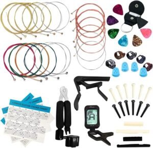 El kit de accesorios para guitarra incluye cuerdas acústicas