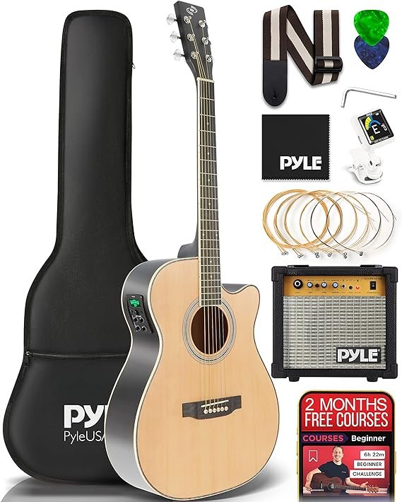 Pyle Cutaway - Kit de guitarra eléctrica acústica y amplificador,